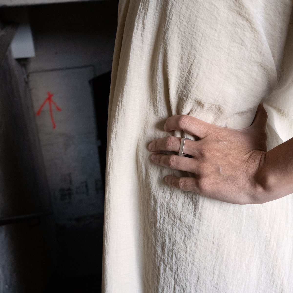 ARK Silver is a sculptural ring inspired by architecture and geometric form.