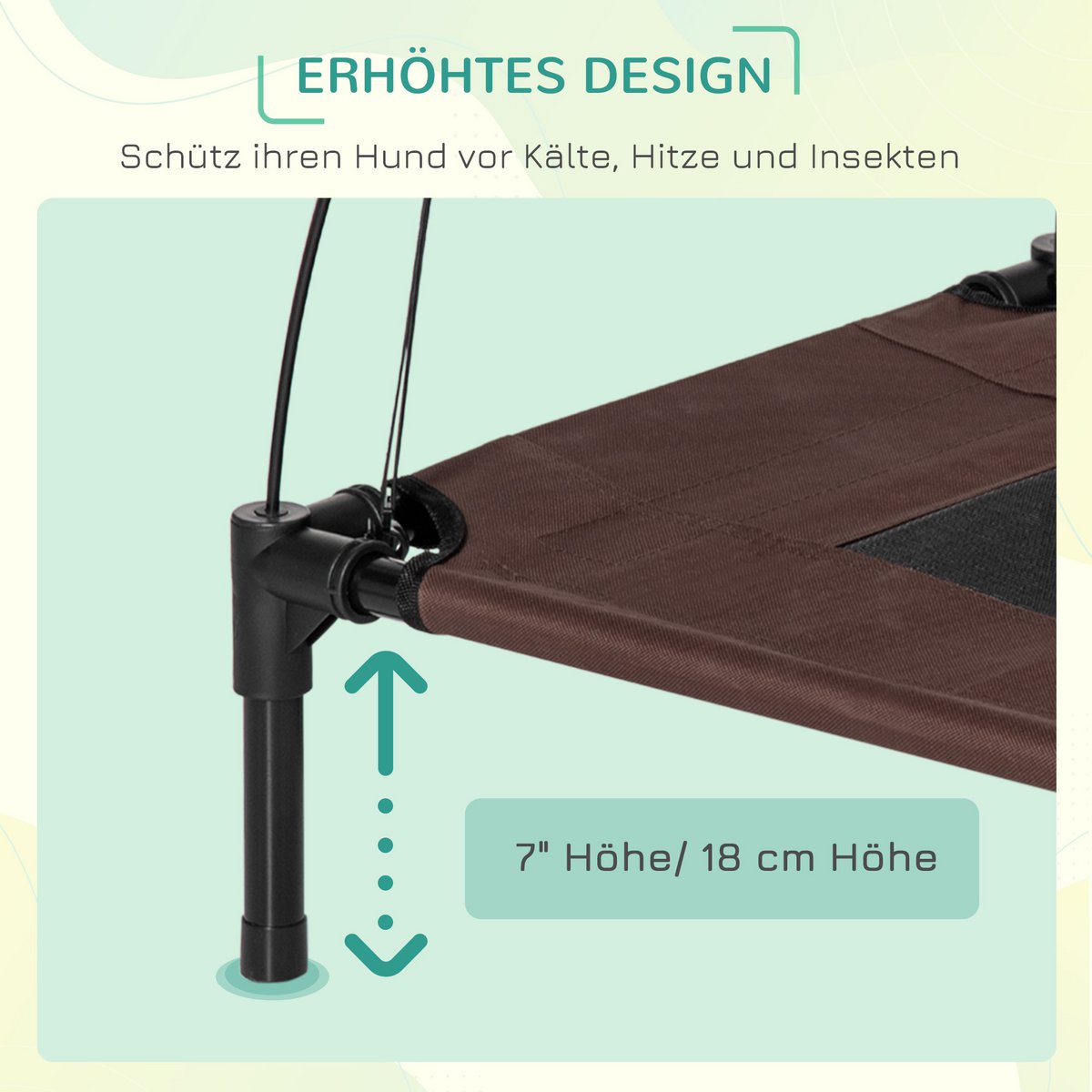Elevated Dog Bed with Canopy, Pet Bed, Outdoor Dog Lounger with Roof, Breathable, Taffeta Fabric for Camping Gray 92 x 76 x 90 cm