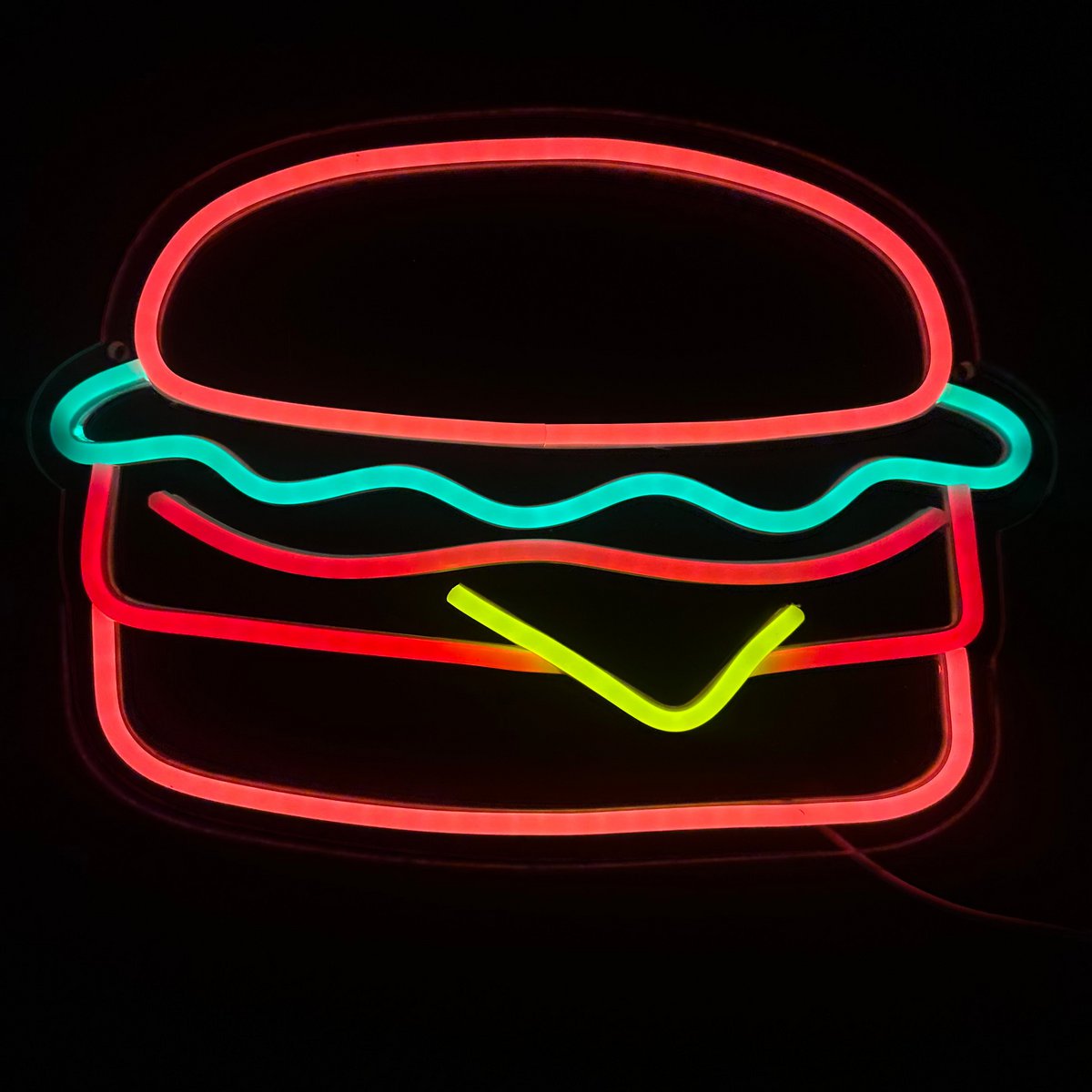 Neonlampe - Hamburger - Inkl. Ophanghaakjes - Neonskilt - 31 x 31 cm