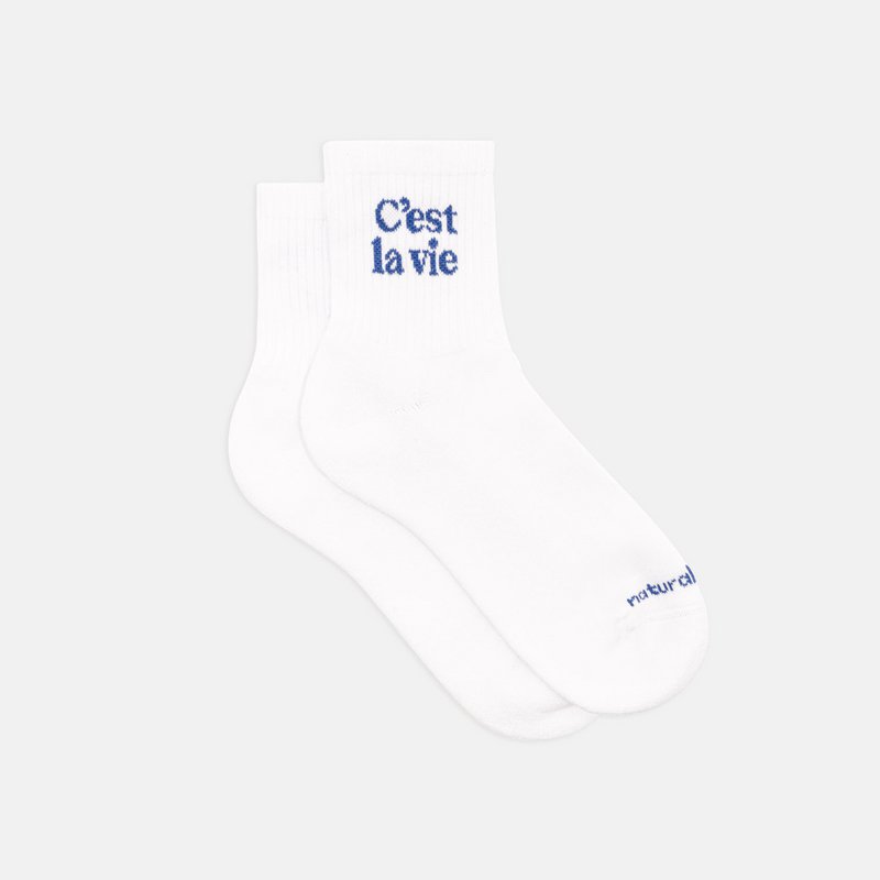 Organic Quarter Socks C'est la vie - Korte hvide sokker med design