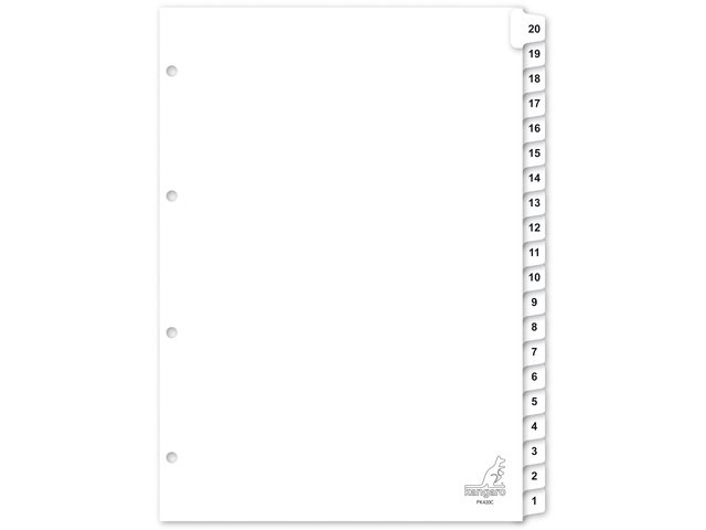 Tab Kangaro A4 numbers cardboard 190gsm 4r. 20pcs white