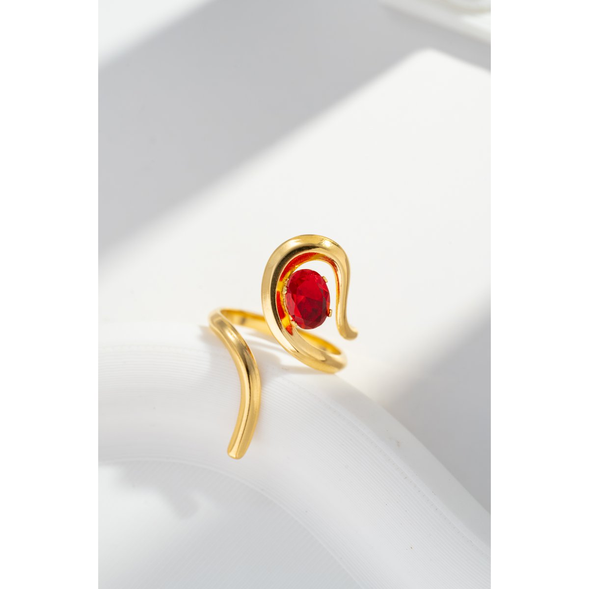 Bague géométrique acier inoxydable cristal ajustable design moderne