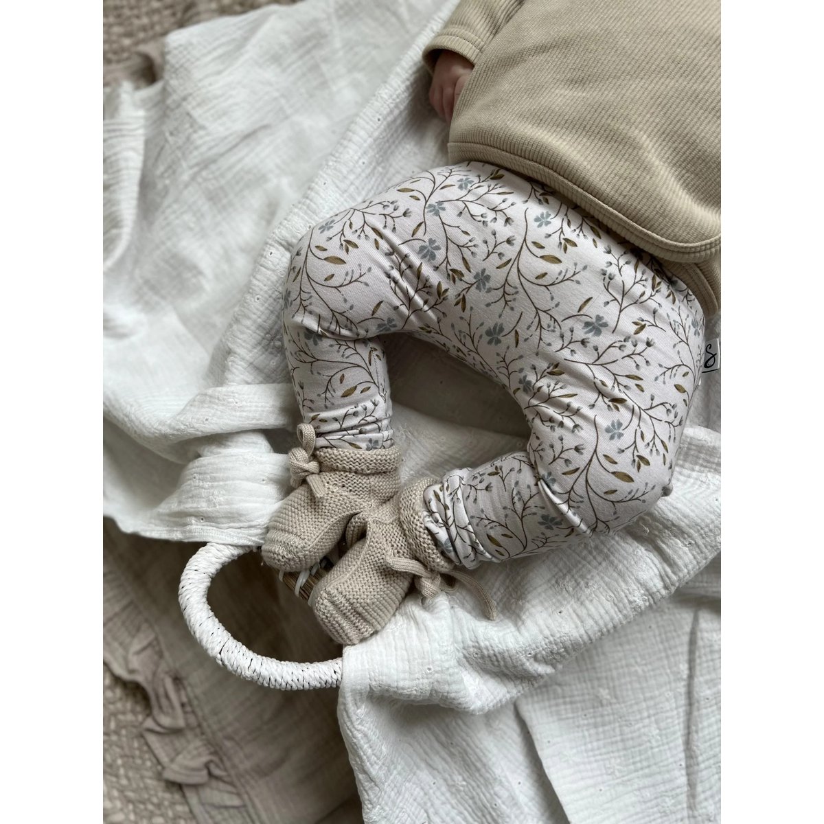 Broek Flowers Khaki - Bleu