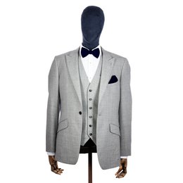 Navy blue knitted bow tie and pocket square set