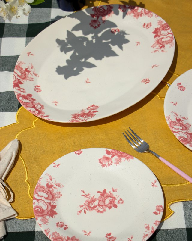 Serveer schotel vintage bloemen roze