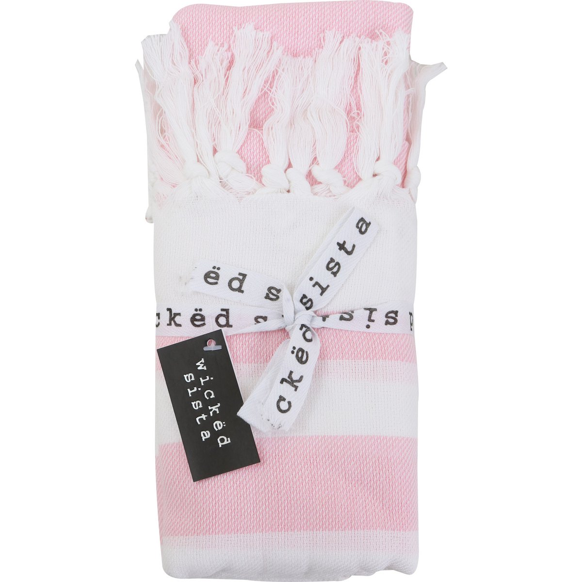 WS Fringed Towel Border Stripe Pink