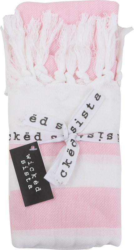 WS Fringed Towel Border Stripe Pink