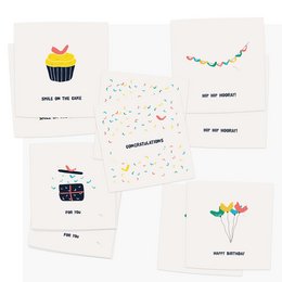 Lot de 10 cartes de vœux avec enveloppe | ANNIVERSAIRE : Gâteau - hourra - félicitations - 5 designs différents | Carte pliée - blanc cassé mat - papier biotop de qualité lourde