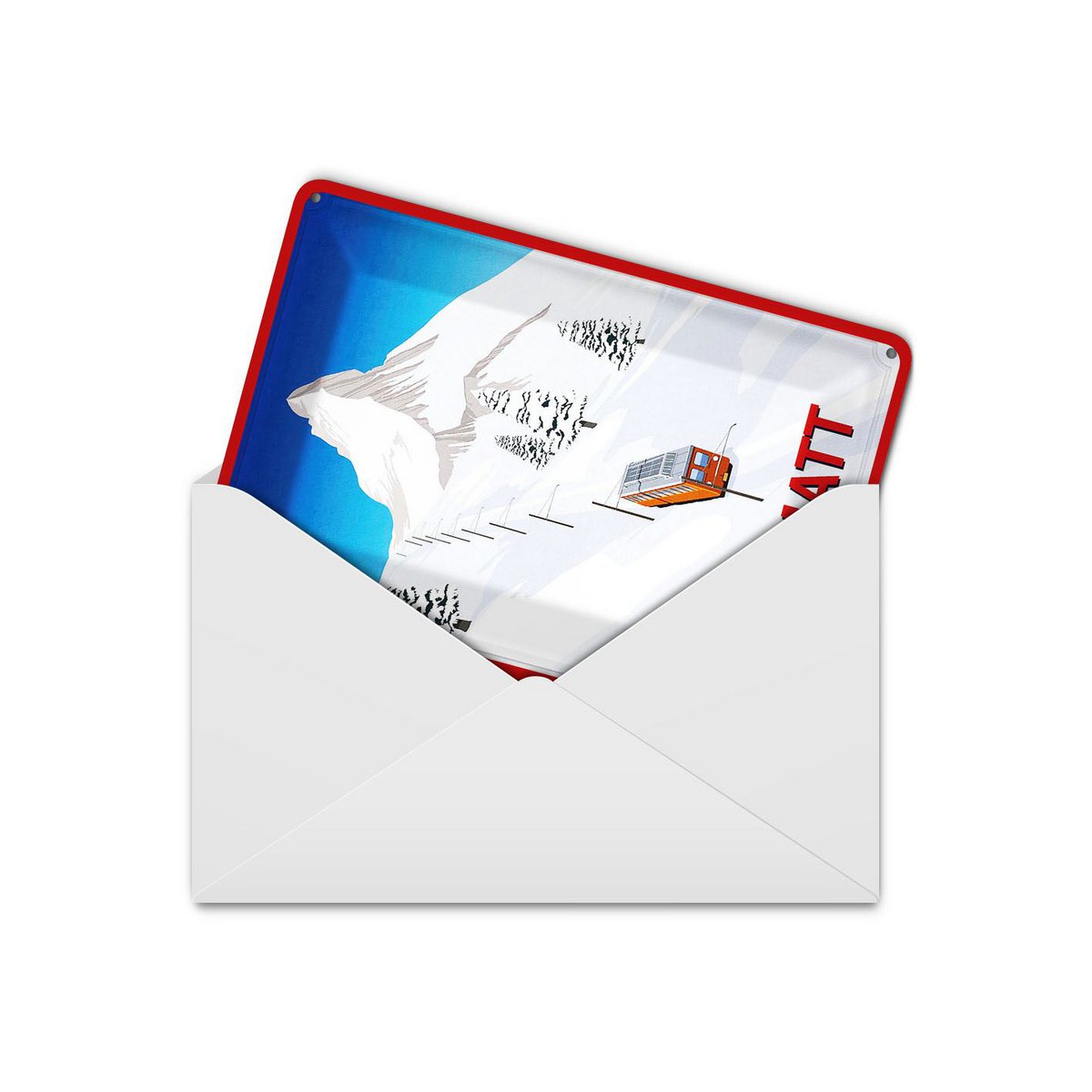 Cartolina da viaggio in latta 10x14 cm Insegna decorativa Svizzera Zermatt alberi di neve