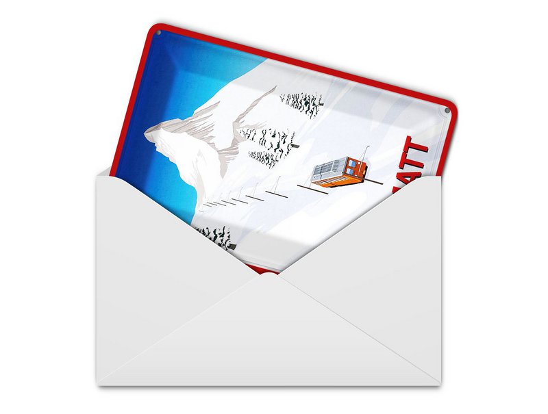 Cartolina da viaggio in latta 10x14 cm Insegna decorativa Svizzera Zermatt alberi di neve