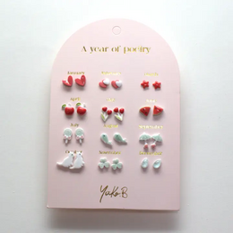 Card of 12 Earrings A Year of Poetry red English