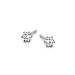 Silver round stud earrings with 3mm cubic zirconia stones, rhodium plated.