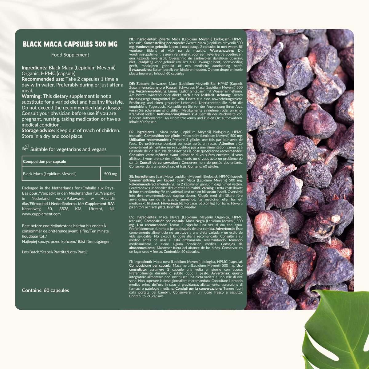 Black Maca Capsules 500mg Organic -  100 Capsules