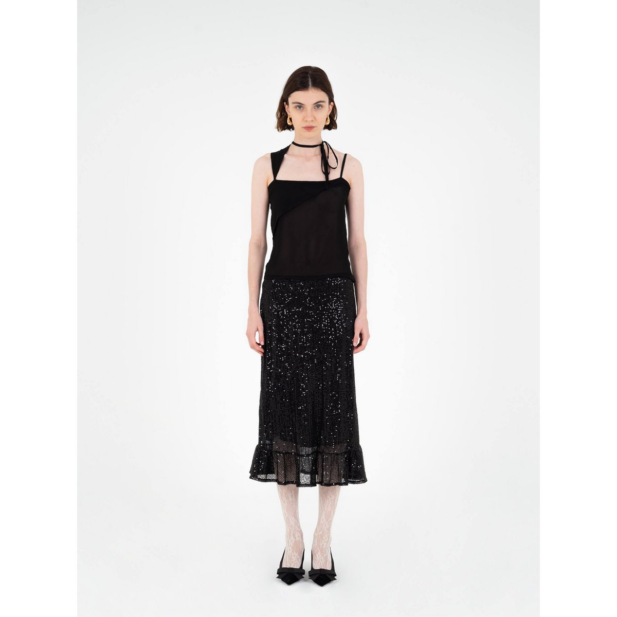 Gonna longuette nera con paillettes Esteem