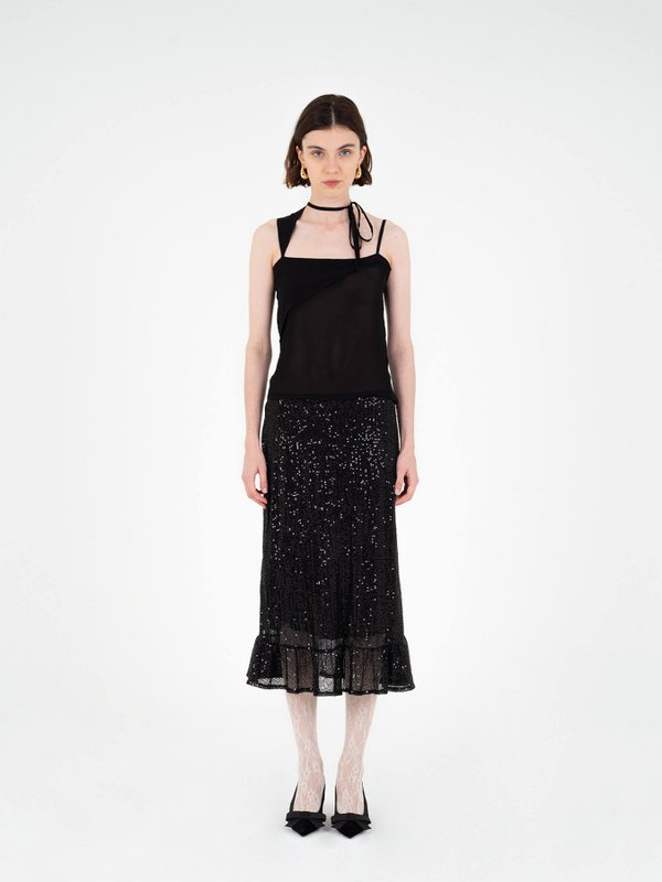 Gonna longuette nera con paillettes Esteem