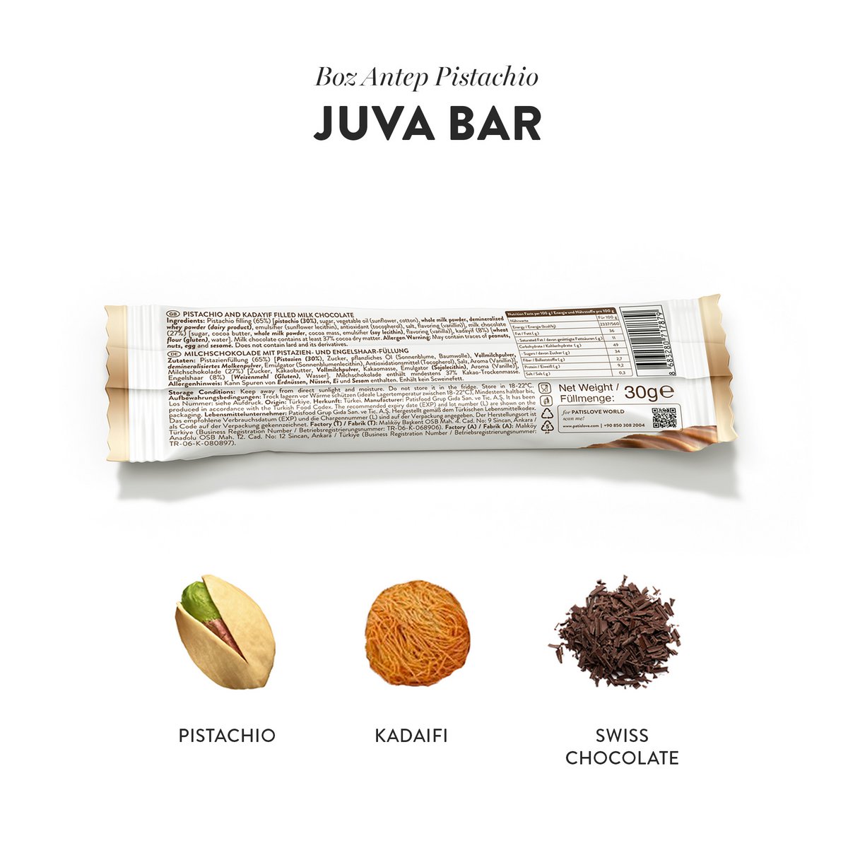 Pistache & kadi 4 millik chocolade, 30 g