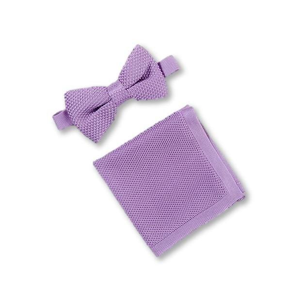 Lila Strickfliege und Einstecktuch-Set