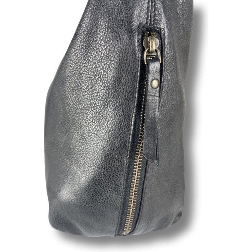 Crossbody -Umhängetasche schwarzer echter Leder Arrigo