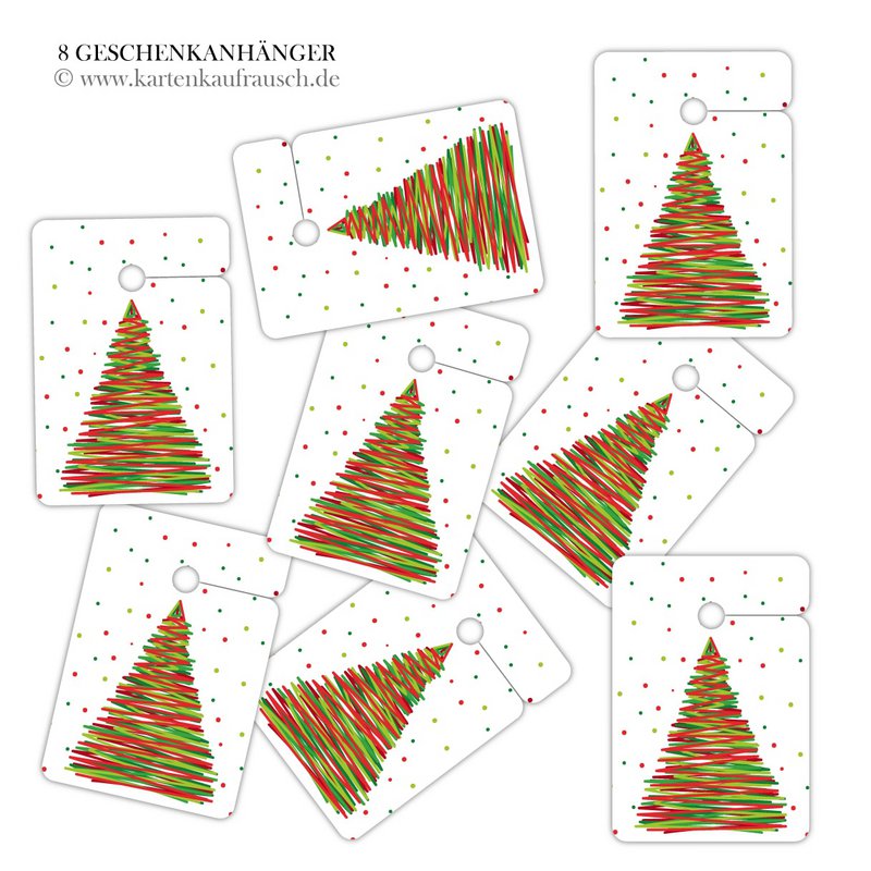 8 modern Christmas gift tags for Christmas with a Christmas tree format 10 x 6.9 cm