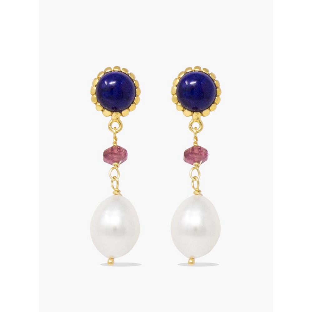 Lapis, Pink Quartz & Pearl Drop Earrings