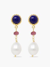 Lapis, Pink Quartz & Pearl Drop Earrings