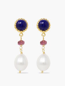 Lapis, Pink Quartz & Pearl Drop Earrings