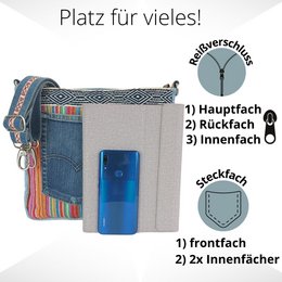 Sunsa duurzame schoudertas voor dames. Schoudertas gemaakt van gerecycled jeans & katoen. Handtas vintage retro stijl. Crossbody tas voor dames. kopie 1