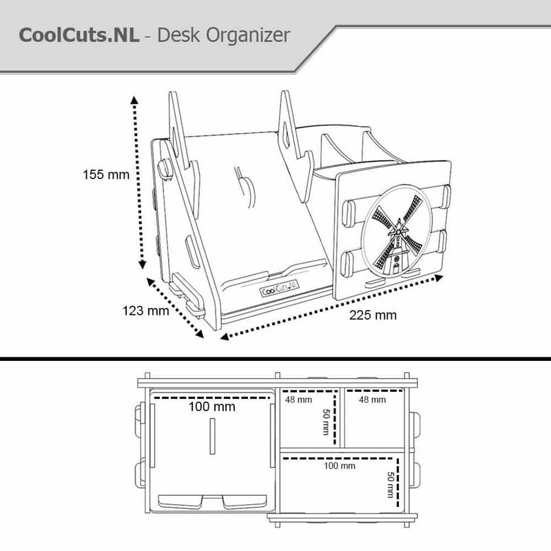 CoolCuts Mill Schreibtisch-Organizer inklusive Handy-/Tablet-Halter in Braun