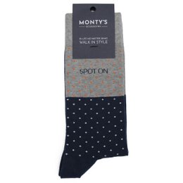 Men's soft cotton polka dot crew socks in contrasting colors. Spot-on style for a comfortable and stylish look.
