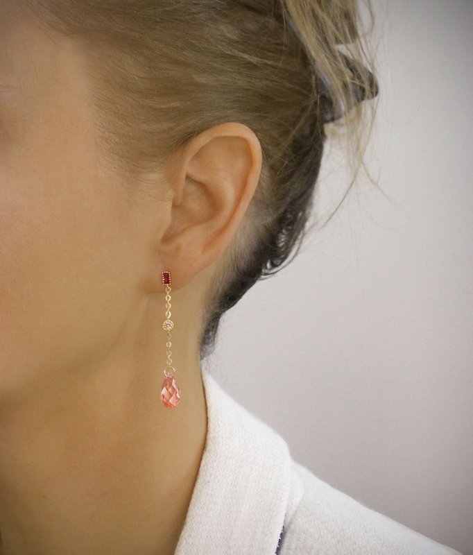 18K forgyldte lyserøde øreringe med Rose Peach krystaller