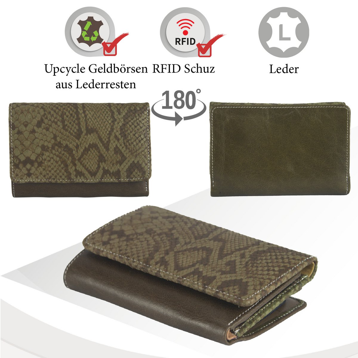Sunsa damesportemonnee. Leren portemonnee. Portemonnee met RFID-bescherming. Portemonnee gemaakt van overgebleven leer. Grote portemonnee voor dames met veel vakjes voor creditcards - portemonnee voor dames, cadeau-idee