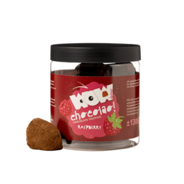 Raspberry-flavored chocolate truffles in a 130g jar. Rich, creamy chocolate with a sweet and tangy raspberry filling.