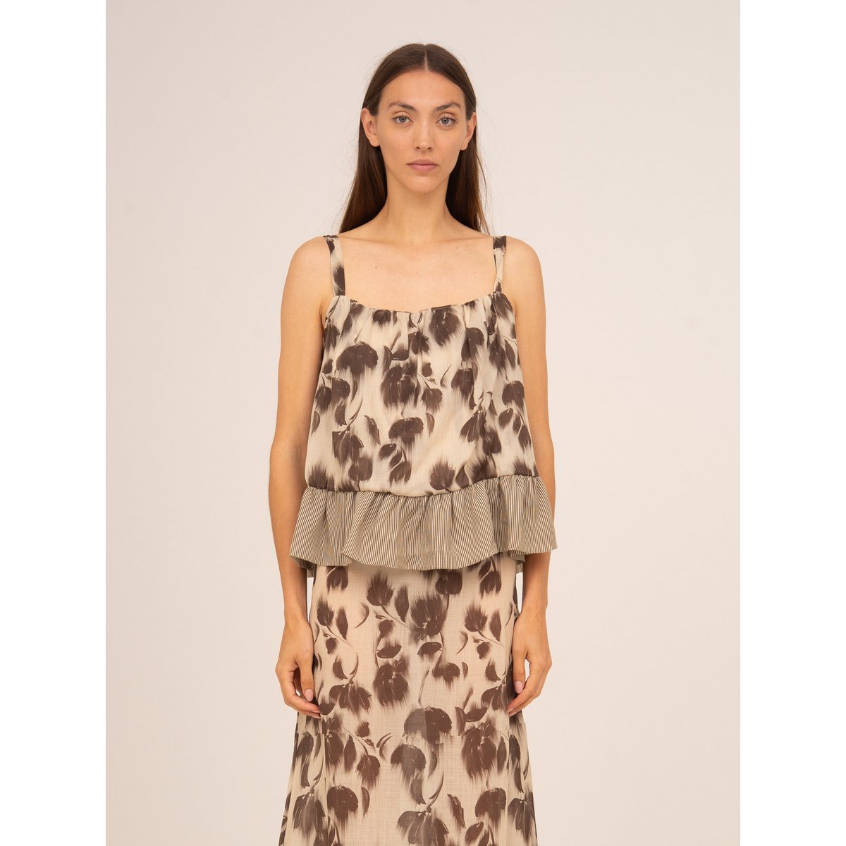 Bouquet Brown Flower Print Blouse