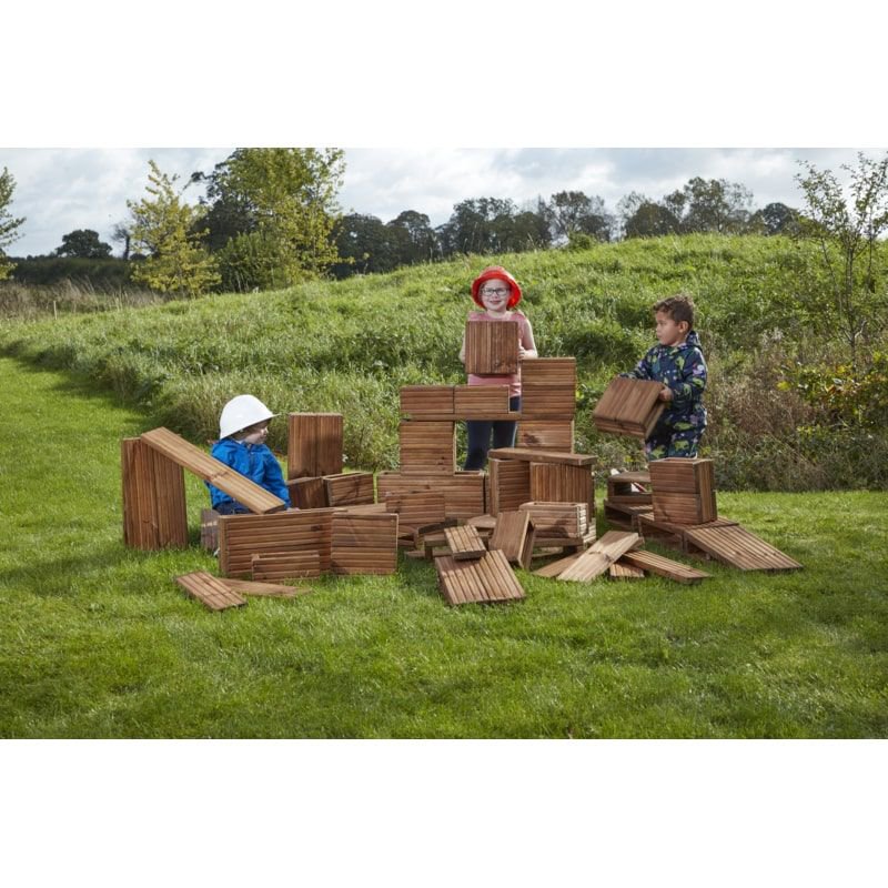 Cosy bouwblokken bouwerswerf set van 75 houten blokken buiten