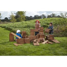 Cozy building blocks builder's yard set of 75 wooden blocks outside
