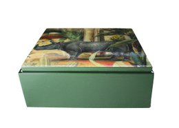 Box rhino palm trees antique painting square green