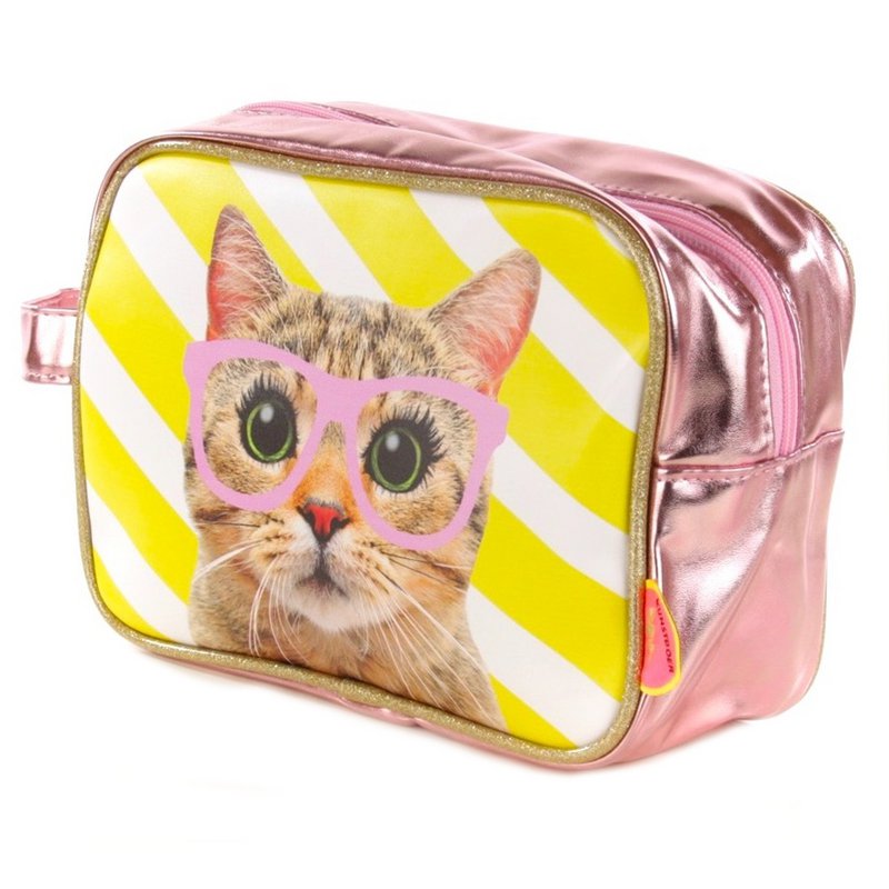 Toilettas Poes met roze bril