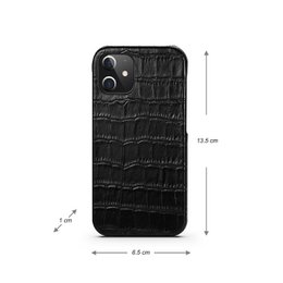 iPhone 12 Mini Hoesje Zwart Kroko Print Leer – Leren Hoesje Apple iPhone 12 Mini Zwart – Hoesje iPhone 12 Mini Leer Kroko Print