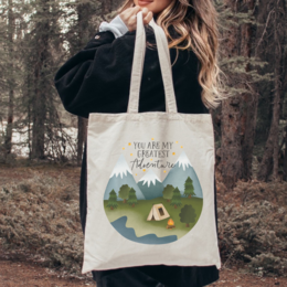Campeggio da viaggio per sacchetti in tessuto "Sei la mia più grande avventura" Tenda Mountains - Regale Outdoor Couple Jute Pocket