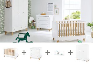 Nursery 'Pan' wide large, incl. wall shelf
4 parts: cot bed, wide changing unit, large wardrobe, wall shelf