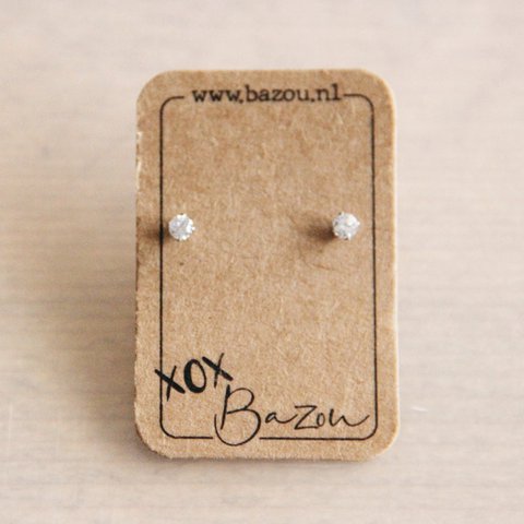 OS405 - Stainless steel mini ear studs with rhinestone - silver