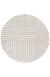 Kurzflorteppich, Kreis, Wohnzimmer, Boho Geometrisch – Creme – Ø200 cm (rund) – Superweicher moderner Teppich