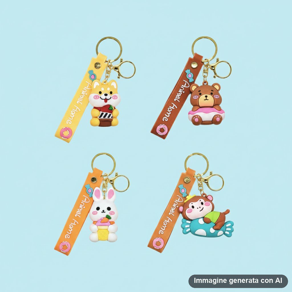 Dierlijke sleutelhangers - Kawaii karakterontwerp 4-delige set