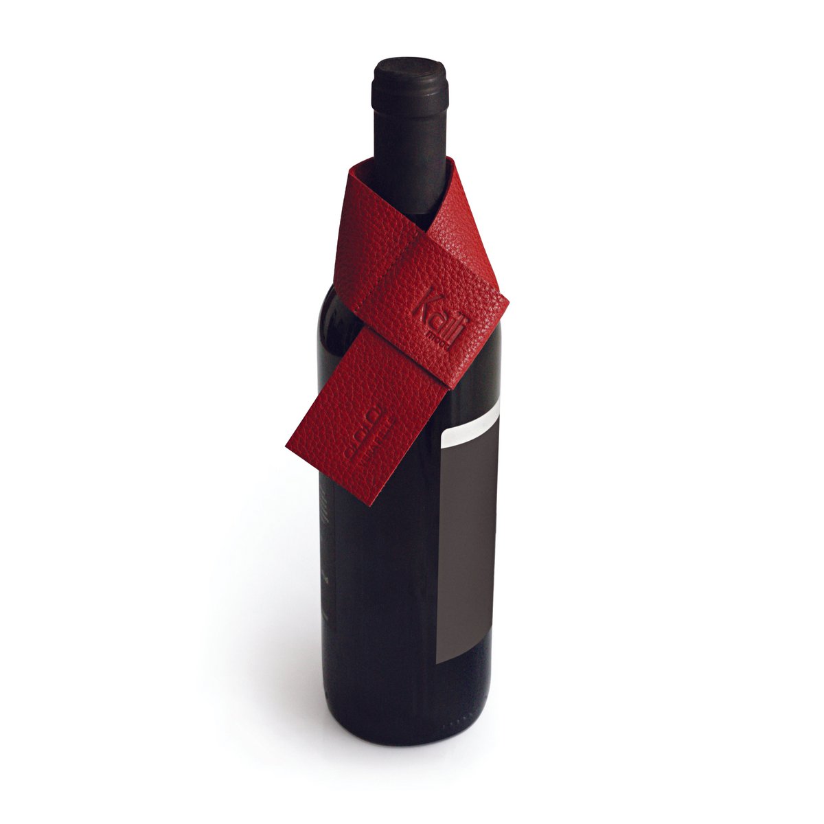 K0010VB | Protector Antigoteo para Botella Hecho en Italia en Verdadera Piel Flor, Flor de Dólar - Color Rojo. Dimensiones: 27 x 4 x 0,5 cm. Embalaje: Fondo rígido/tapa Caja de regalo