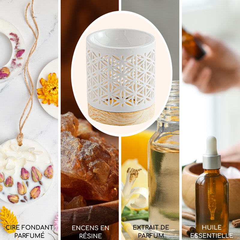 Quemador de perfume serie Céramy – Flor – Portavelas de cerámica lacada – Difusión de ceras aromáticas, aceites esenciales – Idea decorativa de regalo