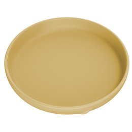 A round, yellow silicone plate suitable for kids. The plate is made of durable silicone material and has a simple, minimalist design.