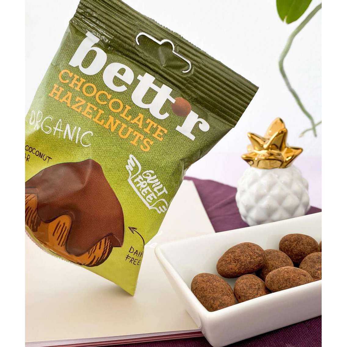 Chocolate Hazelnuts, organic, Bett'r, 40g