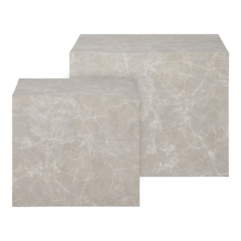 Praagse salontafelset - Beige, marmerlook, MDF, decorpapier, set van 2