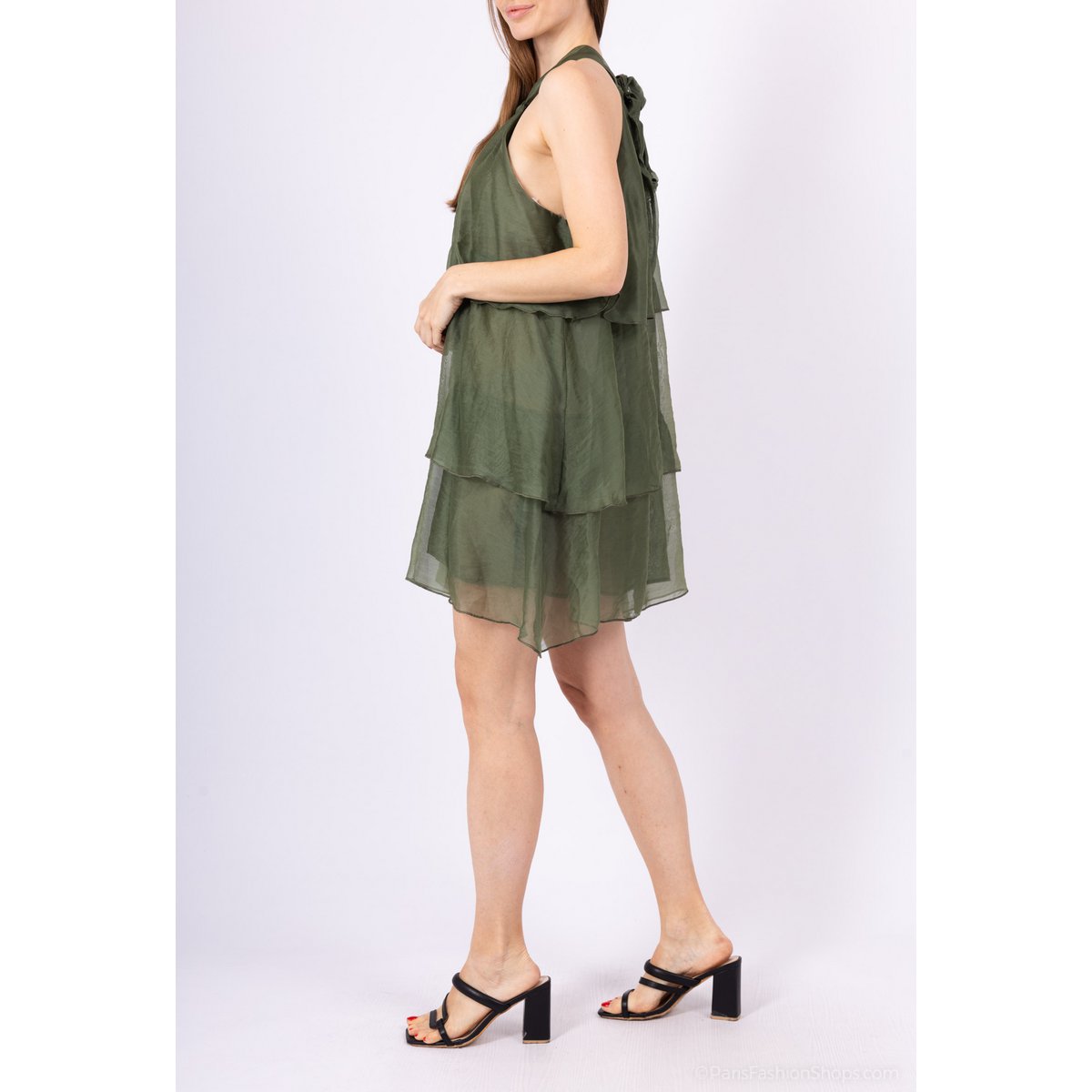 Robe à Volants à Bretelles et Nœud Déco - LYOCELL - 7746