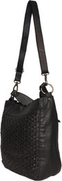 Black shoulder bag for ladies of braided leather - elegant design with both a short and long handle for versatile wearing comfort.